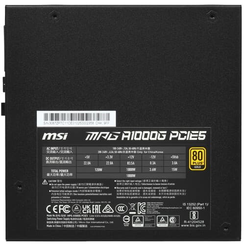 Блок питания MSI MPG A1000G PCIE5 [306-7ZP7C11-CE0] черный thumb 4