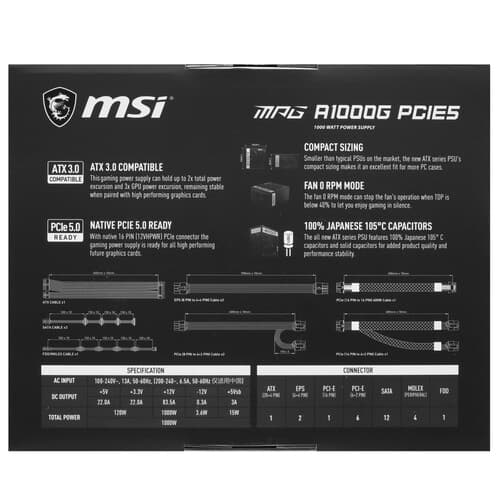 Блок питания MSI MPG A1000G PCIE5 [306-7ZP7C11-CE0] черный thumb 8