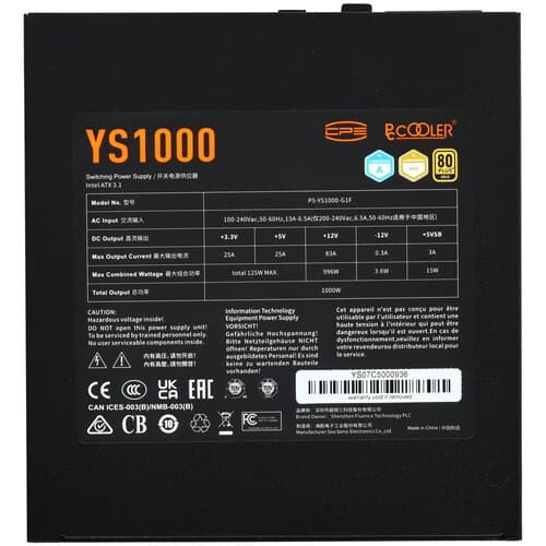Блок питания PCCooler YS1000 [P5-YS1000-G1FFBK1-EU] черный thumb 4