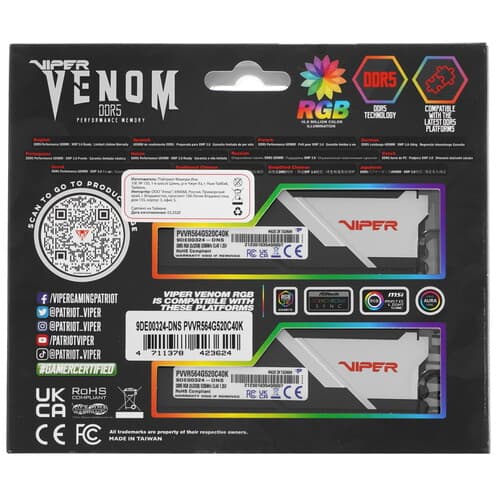 Patriot Memory Оперативная память Patriot Viper Venom RGB [PVVR564G520C40K] 64 ГБ, фото 5