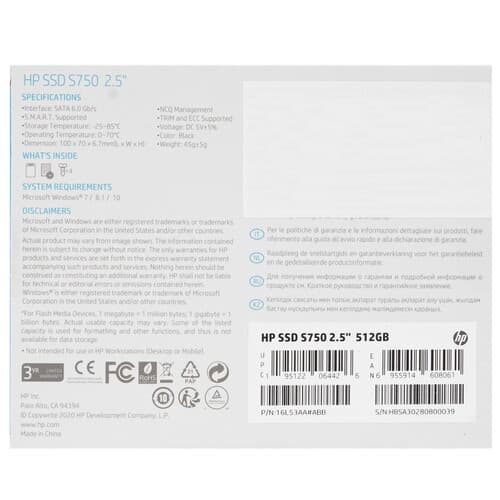 HP 512 ГБ 2.5" SATA накопитель HP S750 [16L53AA#ABB], фото 5