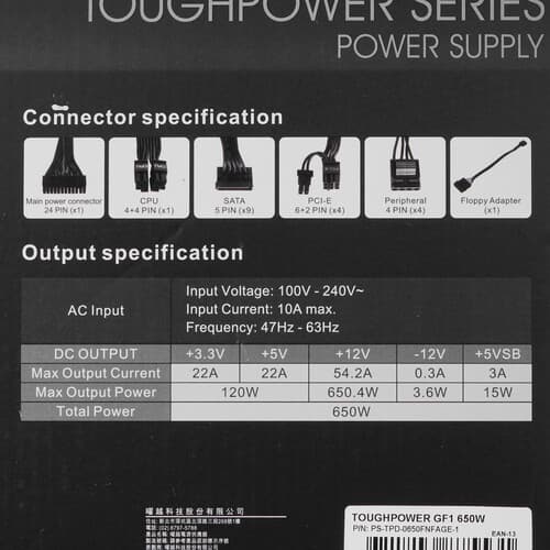 Блок питания Thermaltake Toughpower GF1 650W [PS-TPD-0650FNFAGE-1] черный thumb 7
