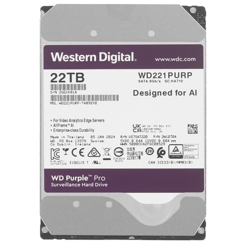 Western Digital 22 ТБ Жесткий диск WD Purple Pro [WD221PURP]