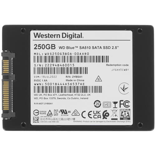 Western Digital 250 ГБ 2.5" SATA накопитель WD Blue SA510 [WDS250G3B0A], фото 2