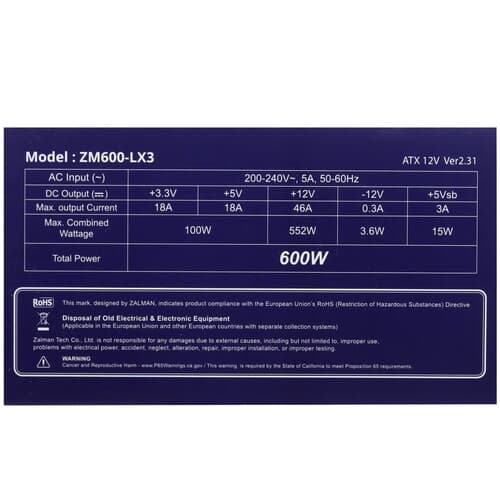 Блок питания ZALMAN DecaMax 600W [ZM600-LX3] черный thumb 7