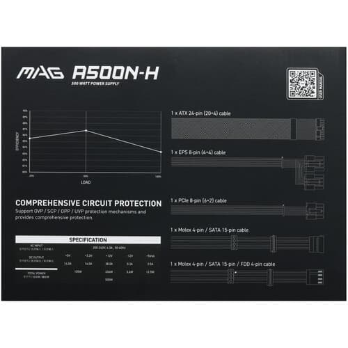 Блок питания MSI MAG A500N-H [306-7ZPGX11-HH9] черный thumb 7
