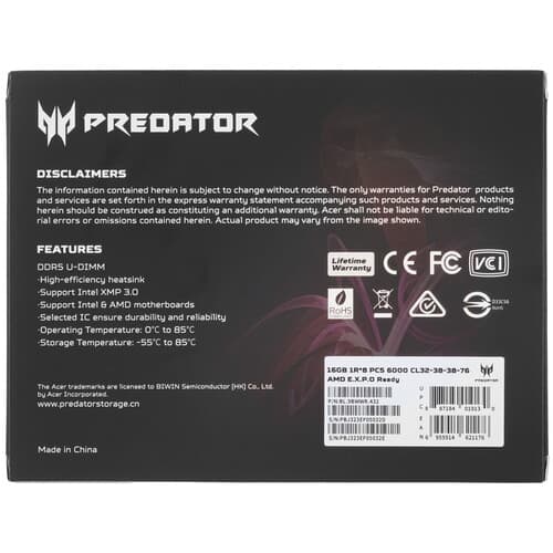 Acer Оперативная память Acer Predator Pallas II [BL.9BWWR.432] 32 ГБ, фото 3