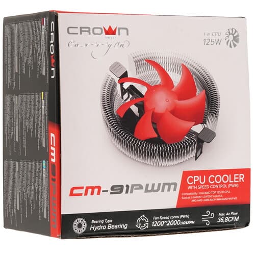 Crown Кулер для процессора Crown CM-91PWMv2 [CM000003667] красный, фото 7