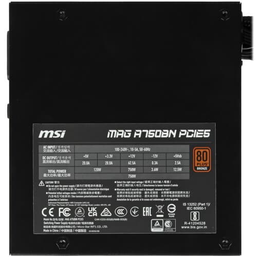 Блок питания MSI MAG A750BN PCIE5  черный thumb 4