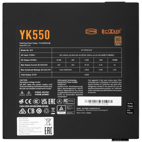 Блок питания PCCooler YK550 [P5-YK550-B1FWBK1-EU] черный thumb 4