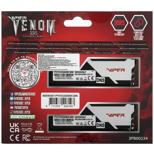 Patriot Memory Оперативная память Patriot Viper Venom [PVV532G600C30K] 32 ГБ, фото 3