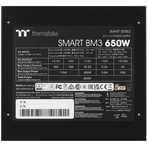 Блок питания Thermaltake Smart BM3 Bronze 650W - TT Premium Edition [PS-SPD-0650MNFABE-3] черный thumb 4