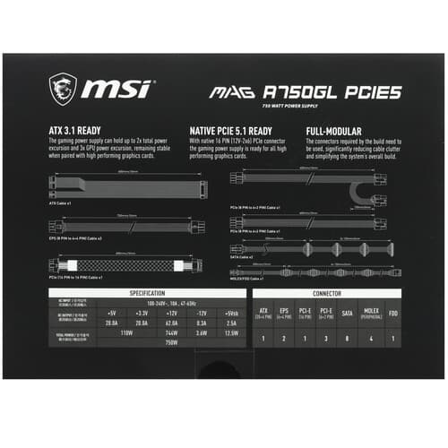 Блок питания MSI MAG A750GL PCIE5  черный thumb 8