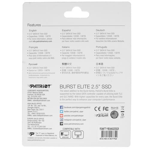 Patriot Memory 480 ГБ 2.5" SATA накопитель Patriot Burst Elite [PBE480GS25SSDR], фото 2