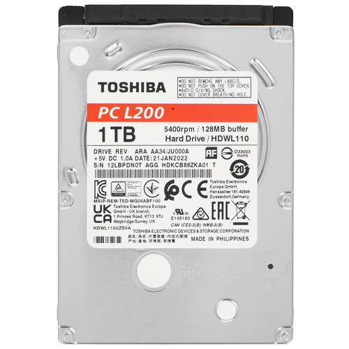 Toshiba 1 ТБ Жесткий диск Toshiba L200 Slim [HDWL110UZSVA]
