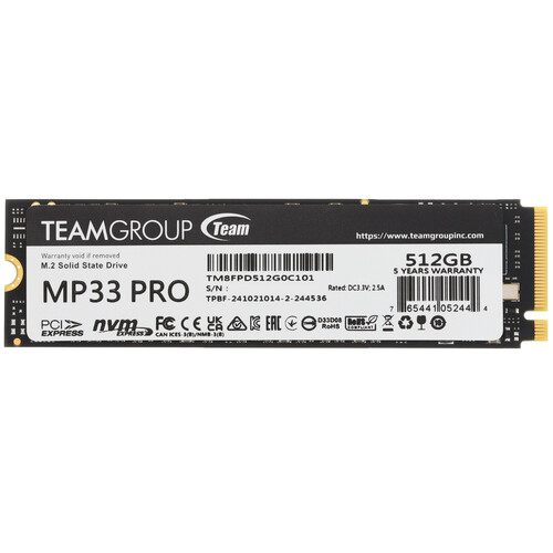 Team Group 512 ГБ M.2 NVMe накопитель TEAMGROUP MP33 PRO [TM8FPD512G0C101]