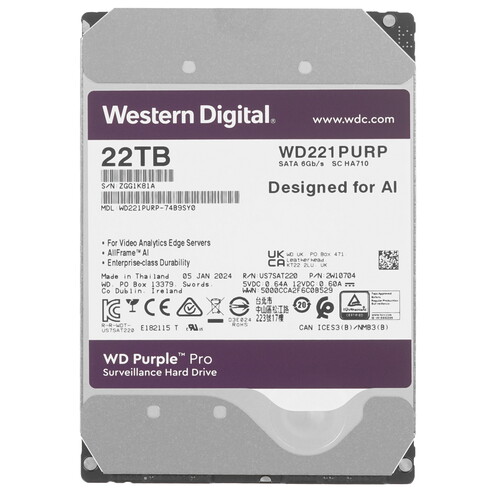 Western Digital 22 ТБ Жесткий диск WD Purple Pro [WD221PURP]